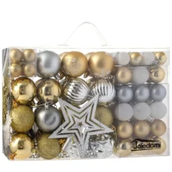 Christmas Decorations 30 10 Pcs Christmas Assorted Ornaments With A Star Tree Topper Gold, Silver & White