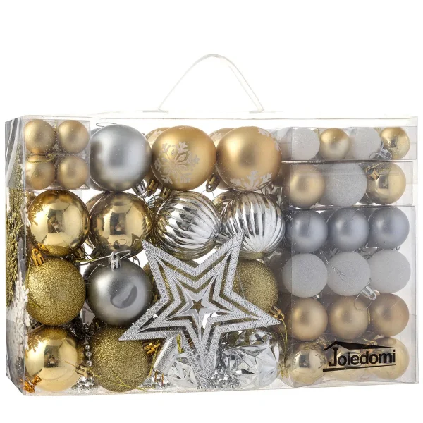 10 Pcs Christmas Assorted Ornaments With A Star Tree Topper Gold, Silver & White 3 10 Pcs Christmas Assorted Ornaments With A Star Tree Topper Gold, Silver & White