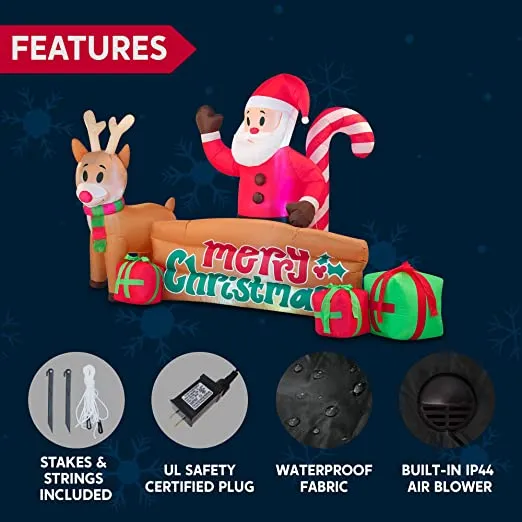 10ft LED Inflatable Santa Merry Christmas Sign 8 10ft LED Inflatable Santa Merry Christmas Sign - Image 6