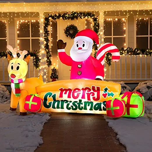 10ft LED Inflatable Santa Merry Christmas Sign 6 10ft LED Inflatable Santa Merry Christmas Sign - Image 4