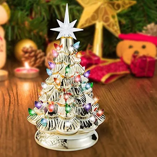 12in Prelit Tabletop Gold Ceramic Christmas Tree 5 12in Prelit Tabletop Gold Ceramic Christmas Tree - Image 3