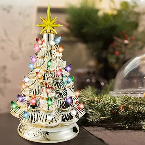 12in Prelit Tabletop Gold Ceramic Christmas Tree 6 12in Prelit Tabletop Gold Ceramic Christmas Tree - Image 4