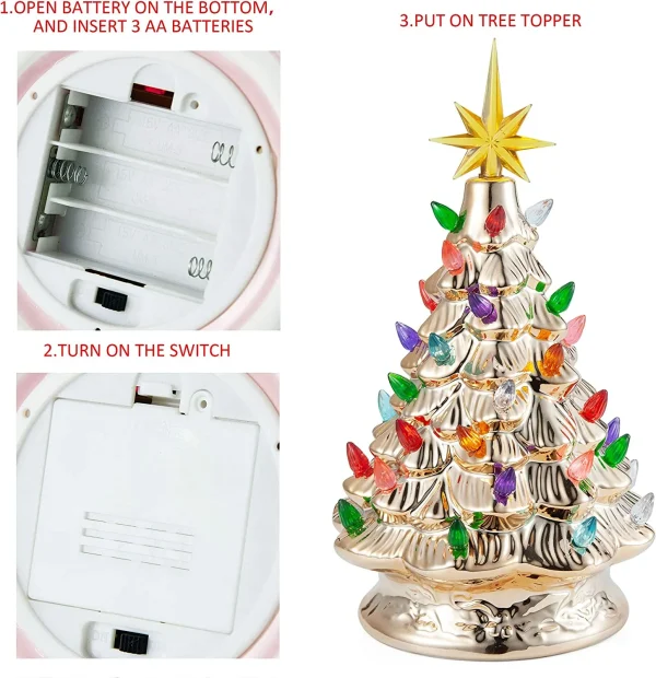 12in Prelit Tabletop Gold Ceramic Christmas Tree 8 12in Prelit Tabletop Gold Ceramic Christmas Tree - Image 6