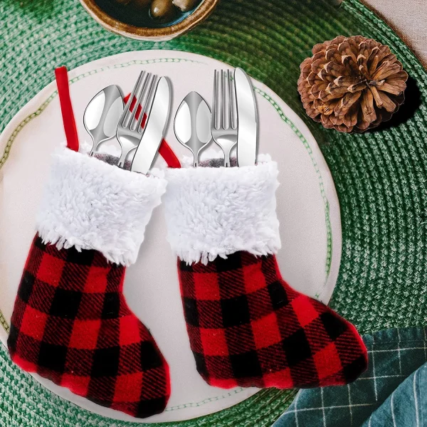 12pcs Mini Red Black Christmas Plaid Stockings 5in 6 12pcs Mini Red Black Christmas Plaid Stockings 5in - Image 4