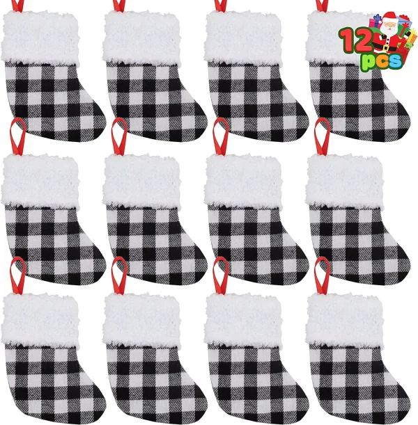 12pcs Buffalo Plaid Christmas Stockings Decoration 5in 4 12pcs Buffalo Plaid Christmas Stockings Decoration 5in - Image 2