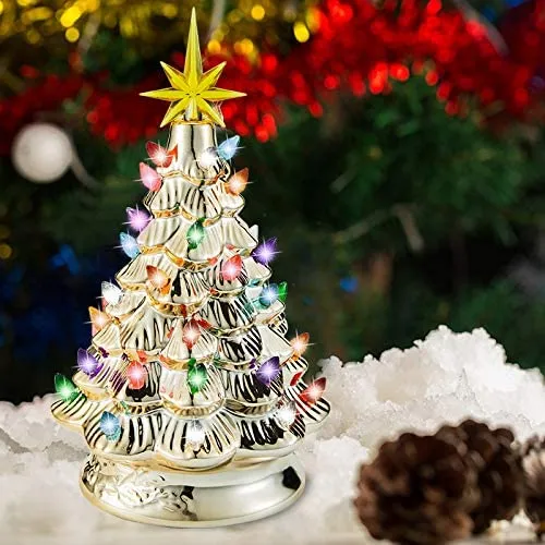 12in Prelit Tabletop Gold Ceramic Christmas Tree 4 12in Prelit Tabletop Gold Ceramic Christmas Tree - Image 2