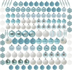 133pcs Assorted Blue And White Christmas Ornaments Set