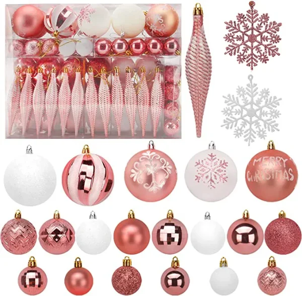 133pcs Rose Gold And White Christmas Ball Ornaments 3 133pcs Rose Gold And White Christmas Ball Ornaments