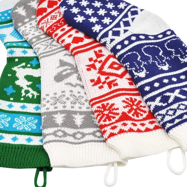 4pcs Multicolor Knit Christmas Stockings 18in 4 4pcs Multicolor Knit Christmas Stockings 18in - Image 2