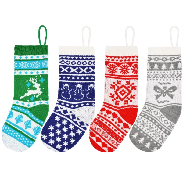 4pcs Multicolor Knit Christmas Stockings 18in 5 4pcs Multicolor Knit Christmas Stockings 18in - Image 3