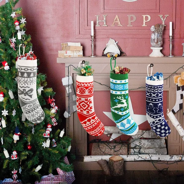 4pcs Multicolor Knit Christmas Stockings 18in 7 4pcs Multicolor Knit Christmas Stockings 18in - Image 5