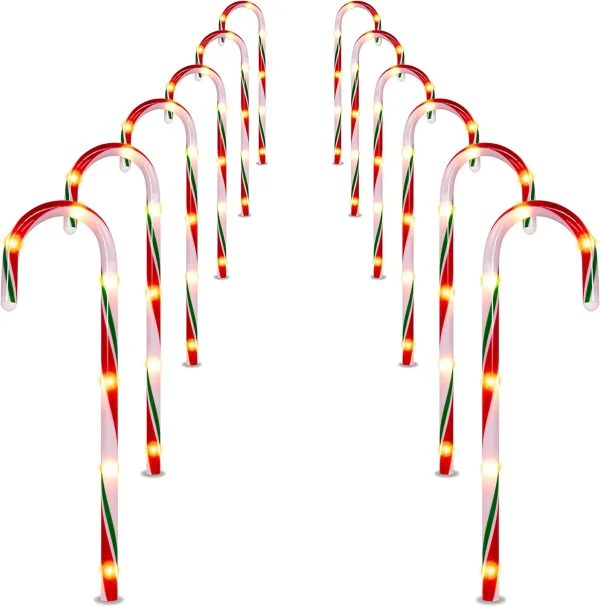 12pcs Green Pathway Markers Candy Cane Light Set 17in 4 12pcs Green Pathway Markers Candy Cane Light Set 17in - Image 2