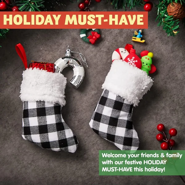 18pcs Black And White Plaid Christmas Stockings 4 18pcs Black And White Plaid Christmas Stockings - Image 2