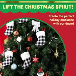 18pcs Black And White Plaid Christmas Stockings 10 18pcs Black And White Plaid Christmas Stockings -Christmas Decorations 18 PacksChristmas White Black Buffalo Plaid Stockings 5in 6 600x600 1