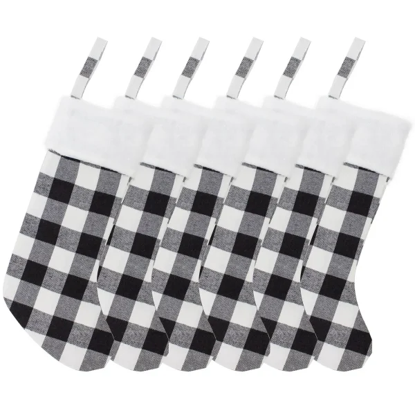 6pcs Plaid Black And White Christmas Knit Stockings 18in 3 6pcs Plaid Black And White Christmas Knit Stockings 18in
