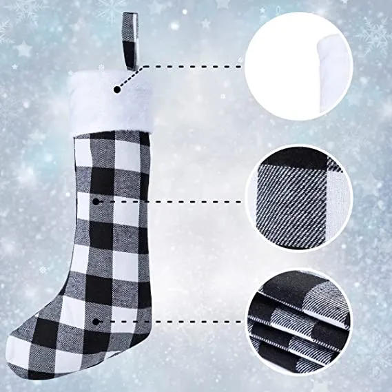 6pcs Plaid Black And White Christmas Knit Stockings 18in 6 6pcs Plaid Black And White Christmas Knit Stockings 18in - Image 4