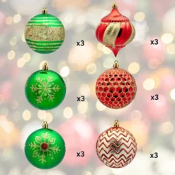 18Pcs Red, Green & Gold Glitter Ball 3.15in -Christmas Decorations 18Pcs Red Green amp Gold Glitter Ball 3.15in 3 result 600x600 1