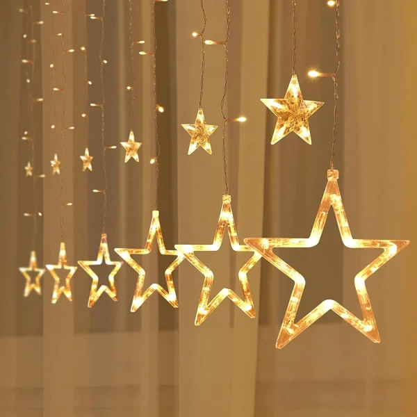 12pcs 138 LED Warm White Stars Fairy String Lights 4 12pcs 138 LED Warm White Stars Fairy String Lights - Image 2