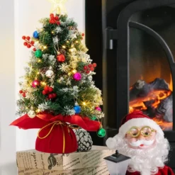 2pcs Tabletop Flocked Christmas Tree Prelit 24in