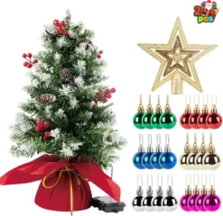 2pcs Tabletop Flocked Christmas Tree Prelit 24in -Christmas Decorations 2 Pack of 24 Flocked Prelit Tabletop Christmas Tree 3 result 600x582 1