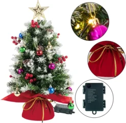 2pcs Tabletop Flocked Christmas Tree Prelit 24in -Christmas Decorations 2 Pack of 24 Flocked Prelit Tabletop Christmas Tree 4 result 600x584 1