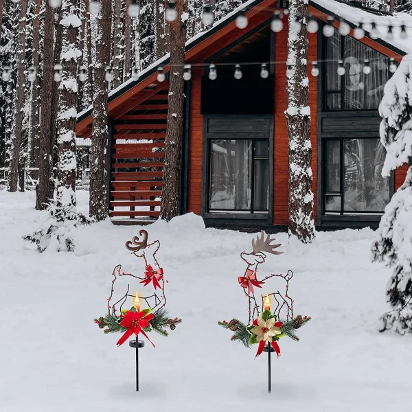 2pcs Christmas Reindeer Solar Stake Lights Outdoor 4 2pcs Christmas Reindeer Solar Stake Lights Outdoor - Image 2