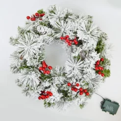Christmas Decorations -Christmas Decorations 20 Christmas Wreath Flocked with LED Lights 2 result 600x600 1