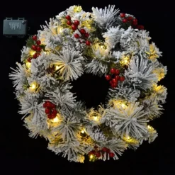 Christmas Wreath Flocked With LED Lights 20in 10 Christmas Wreath Flocked With LED Lights 20in -Christmas Decorations 20 Christmas Wreath Flocked with LED Lights 4 result 600x600 1