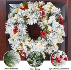 Christmas Wreath Flocked With LED Lights 20in 11 Christmas Wreath Flocked With LED Lights 20in -Christmas Decorations 20 Christmas Wreath Flocked with LED Lights 5 result 600x596 1