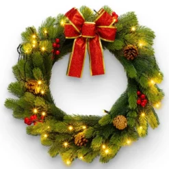 Christmas Lighted Wreath With Bow 20in