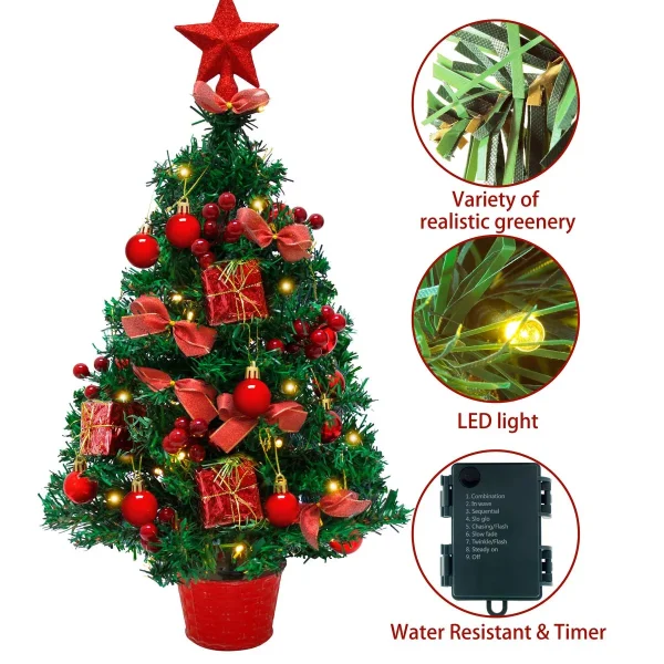 Artificial Mini Tabletop Christmas Tree Prelit Set 22in 4 Artificial Mini Tabletop Christmas Tree Prelit Set 22in - Image 2