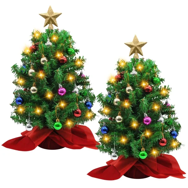 2pcs Artificial Mini Prelit Tabletop Christmas Tree Set 20in 3 2pcs Artificial Mini Prelit Tabletop Christmas Tree Set 20in