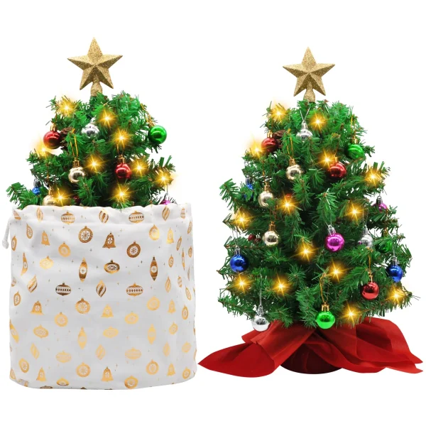 2pcs Artificial Mini Prelit Tabletop Christmas Tree Set 20in 4 2pcs Artificial Mini Prelit Tabletop Christmas Tree Set 20in - Image 2