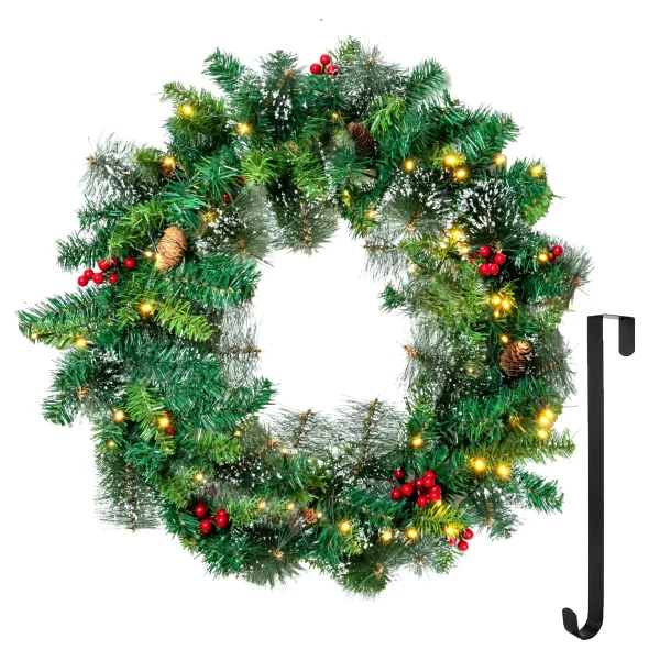 50 LED Battery Operated Snow Flocked Wreath 24in 4 50 LED Battery Operated Snow Flocked Wreath 24in - Image 2