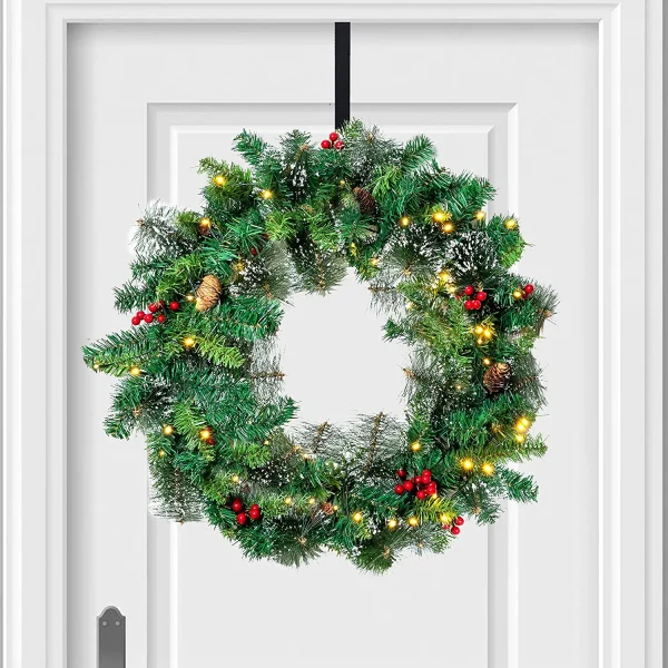50 LED Battery Operated Snow Flocked Wreath 24in 3 50 LED Battery Operated Snow Flocked Wreath 24in