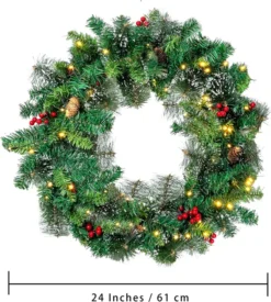 50 LED Battery Operated Snow Flocked Wreath 24in 11 50 LED Battery Operated Snow Flocked Wreath 24in -Christmas Decorations 24Snow Flocked Prelit Christmas Wreath 4 result 600x667 1