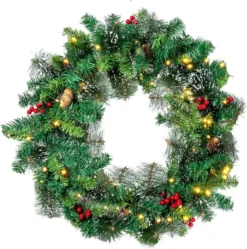 50 LED Battery Operated Snow Flocked Wreath 24in 13 50 LED Battery Operated Snow Flocked Wreath 24in -Christmas Decorations 24Snow Flocked Prelit Christmas Wreath 6 result 600x604 1