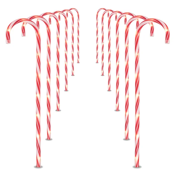12pcs Thin Red Candy Cane Christmas Pathway Lights 28in 7 12pcs Thin Red Candy Cane Christmas Pathway Lights 28in - Image 5