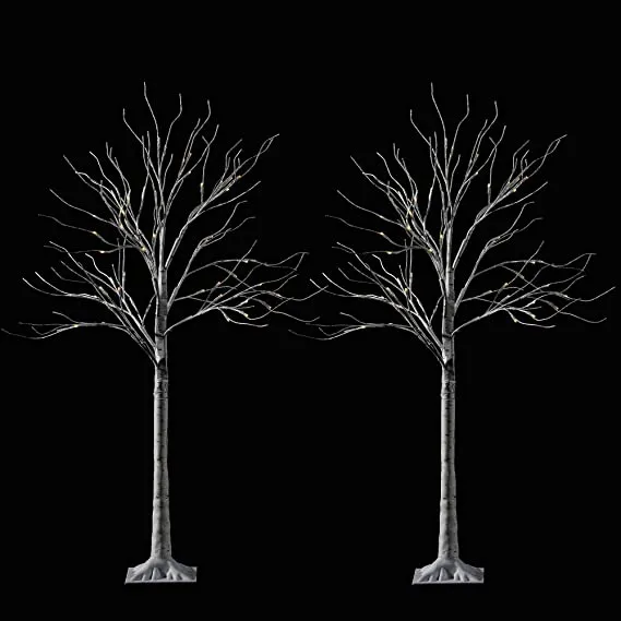 2x 4ft White Birch Tree With 64 LED Lights 4 2x 4ft White Birch Tree With 64 LED Lights - Image 2