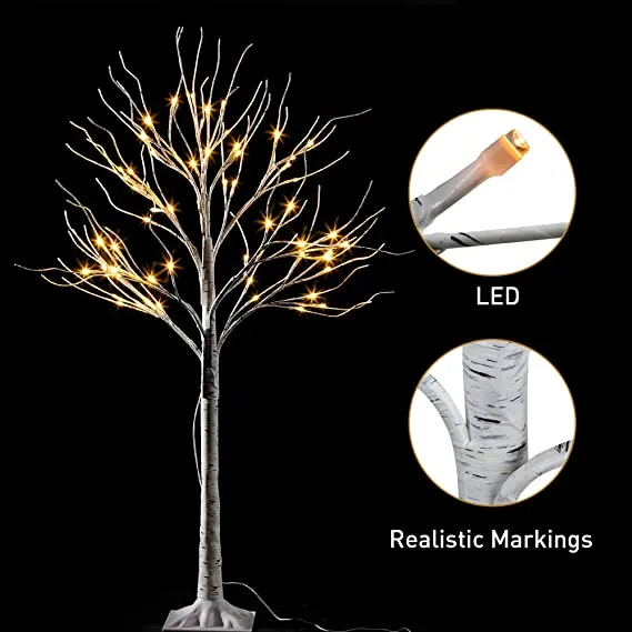 2x 4ft White Birch Tree With 64 LED Lights 5 2x 4ft White Birch Tree With 64 LED Lights - Image 3