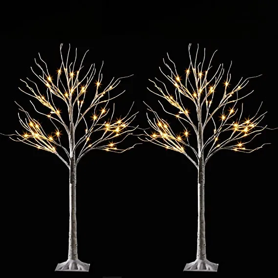 2x 4ft White Birch Tree With 64 LED Lights 8 2x 4ft White Birch Tree With 64 LED Lights - Image 6