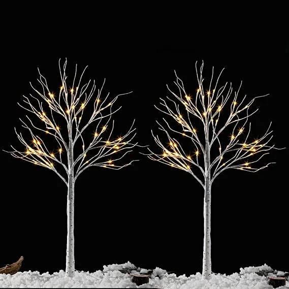 2x 4ft White Birch Tree With 64 LED Lights 3 2x 4ft White Birch Tree With 64 LED Lights