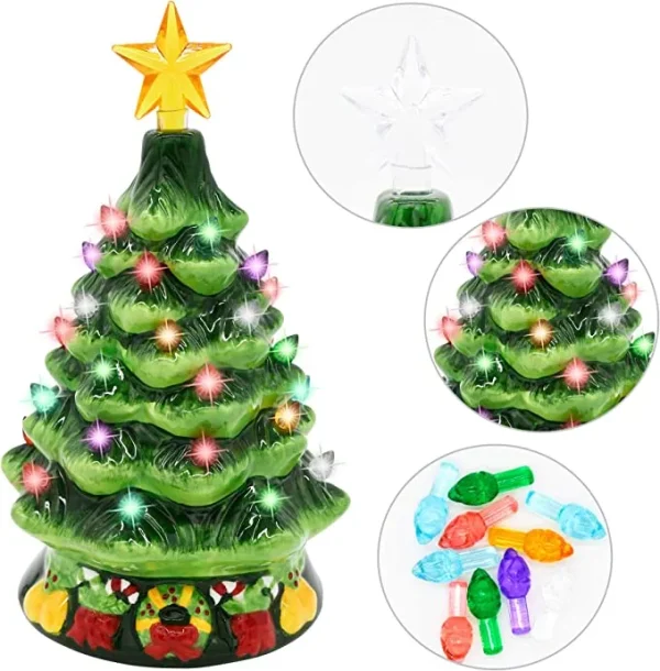 2pcs Pre Lit Ceramic Tabletop Christmas Tree 7in 4 2pcs Pre Lit Ceramic Tabletop Christmas Tree 7in - Image 2