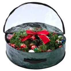 2Pcs Christmas Wreath Green Storage Bag With Clear Window -Christmas Decorations 2Pcs Christmas Wreath Green Storage Bag with Clear Window 3 600x600 1