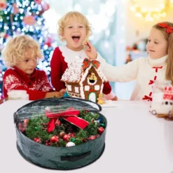 2Pcs Christmas Wreath Green Storage Bag With Clear Window -Christmas Decorations 2Pcs Christmas Wreath Green Storage Bag with Clear Window 6 600x600 1