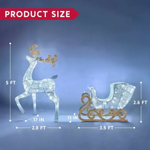 2pcs 180 LED White Lighted Reindeer And Sleigh 8 2pcs 180 LED White Lighted Reindeer And Sleigh - Image 6