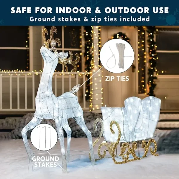 2pcs 180 LED White Lighted Reindeer And Sleigh 4 2pcs 180 LED White Lighted Reindeer And Sleigh - Image 2