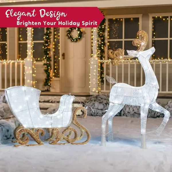 2pcs 180 LED White Lighted Reindeer And Sleigh 6 2pcs 180 LED White Lighted Reindeer And Sleigh - Image 4