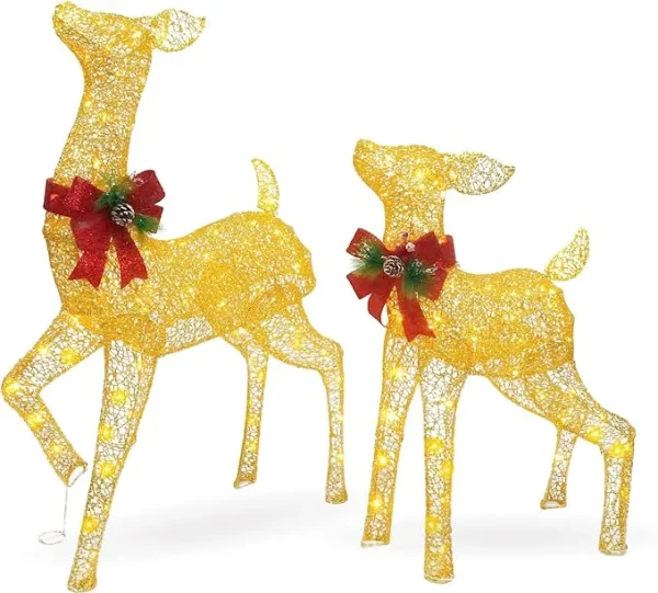 2pcs 130 LED Fabric Doe And Fawn Christmas Lights 4 2pcs 130 LED Fabric Doe And Fawn Christmas Lights - Image 2