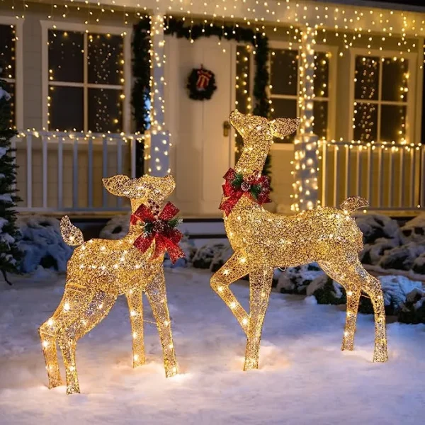 2pcs 130 LED Fabric Doe And Fawn Christmas Lights 5 2pcs 130 LED Fabric Doe And Fawn Christmas Lights - Image 3